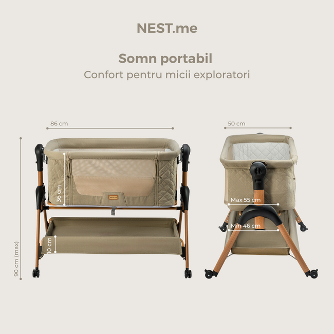 Onino -  patut co-sleeper nest.me, misty taupe bbbb15