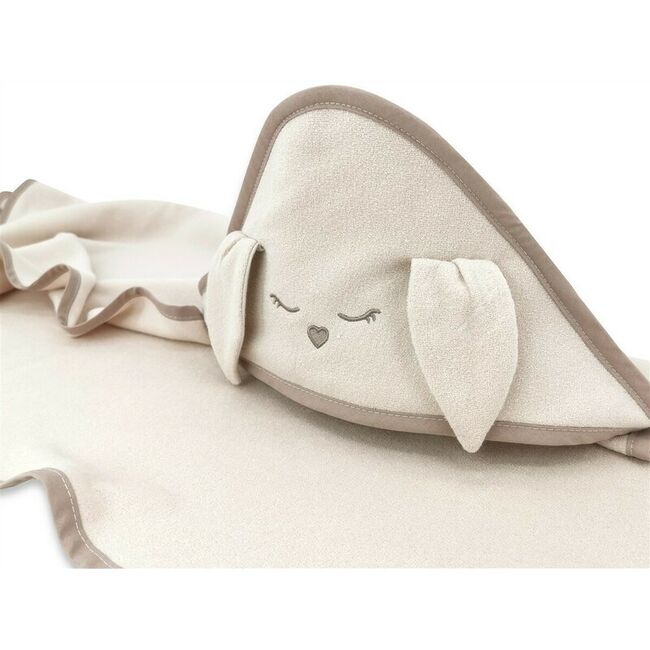 Prosop cu gluga, Qmini, Mare, Cu broderie si urechi, Dimensiune 100x100 cm, Din tricot termo-terry din bambus, Materiale certificate Oeko Tex Standard 100, Rabbit Beige BYN6426972030182