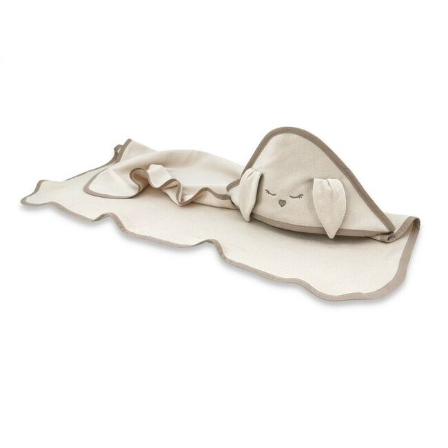 Prosop cu gluga, Qmini, Mare, Cu broderie si urechi, Dimensiune 100x100 cm, Din tricot termo-terry din bambus, Materiale certificate Oeko Tex Standard 100, Rabbit Beige BYN6426972030182