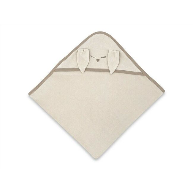 Prosop cu gluga, Qmini, Mare, Cu broderie si urechi, Dimensiune 100x100 cm, Din tricot termo-terry din bambus, Materiale certificate Oeko Tex Standard 100, Rabbit Beige BYN6426972030182