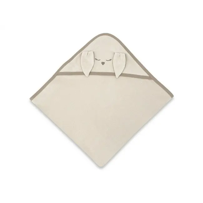 Prosop cu gluga, Qmini, Mare, Cu broderie si urechi, Dimensiune 100x100 cm, Din tricot termo-terry din bambus, Materiale certificate Oeko Tex Standard 100, Rabbit Beige BYN6426972030182
