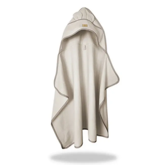 Prosop cu gluga pentru juniori, Qmini, Cu urechi si agatatoare, Dimensiune 120x85cm, Din tricot termo-terry din bambus, Materiale certificate Oeko Tex Standard 100, Beige BYN6426972030106