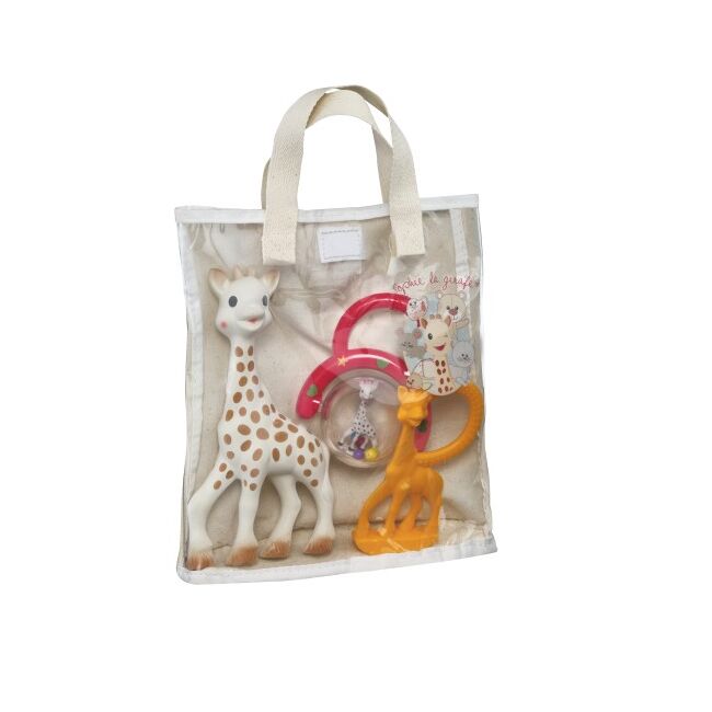 Punga cadou din bumbac cu girafa sophie,  zornaitoare si inel dentitie vu516343