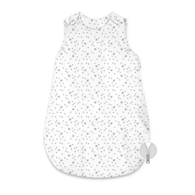 Sac de dormit, MimiNu, Pentru bebelusi, De iarna, Din bumbac certificat Oeko Tex Standard 100, Cu fermoar lateral, Cu capse pe umar, 74 cm, 0 - 6 luni, 2.5 Tog, Mini Gray Stars BYN6426972030236