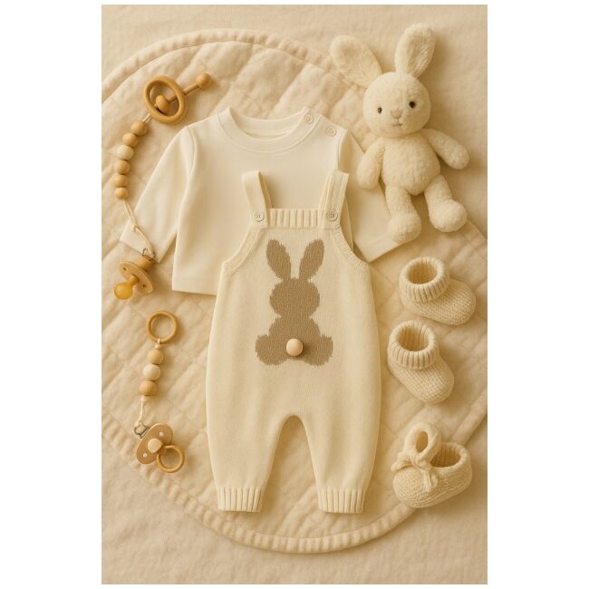 Salopeta tricotata pentru bebelusi - cute rabbit bbl7