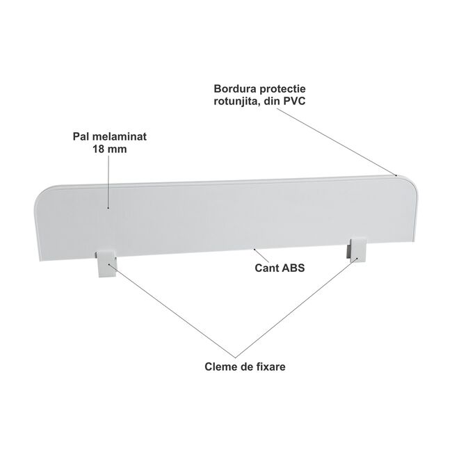 Set 2 Paravane Detasabile Protectie Pat Copii - Alb 70 X 18 Cm - Cleme 16 Mm - Pc-p-2-par-18-16