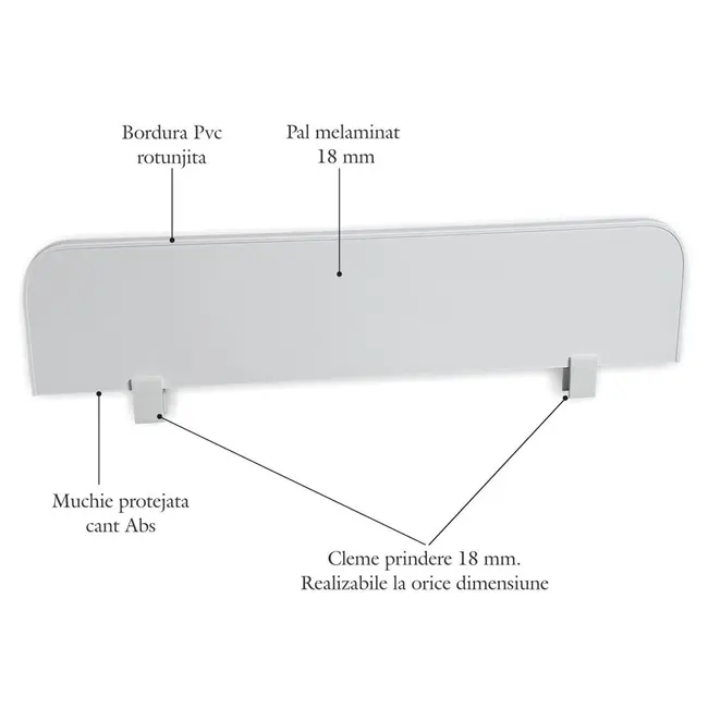 Set 2 Paravane Detasabile Protectie Pat Copii - Alb 70 X 18 Cm - Cleme 20 Mm - Pc-p-2-par-18-20