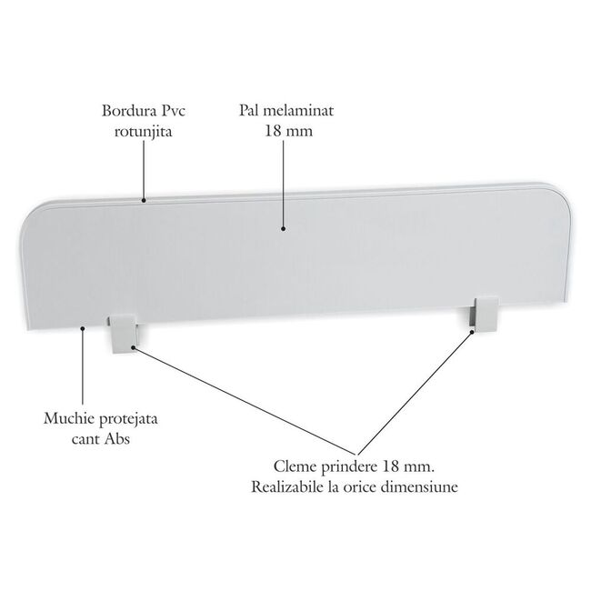 Set 2 Paravane Detasabile Protectie Pat Copii - Alb 70 X 18 Cm - Cleme 25 Mm - Pc-p-2-par-18-25