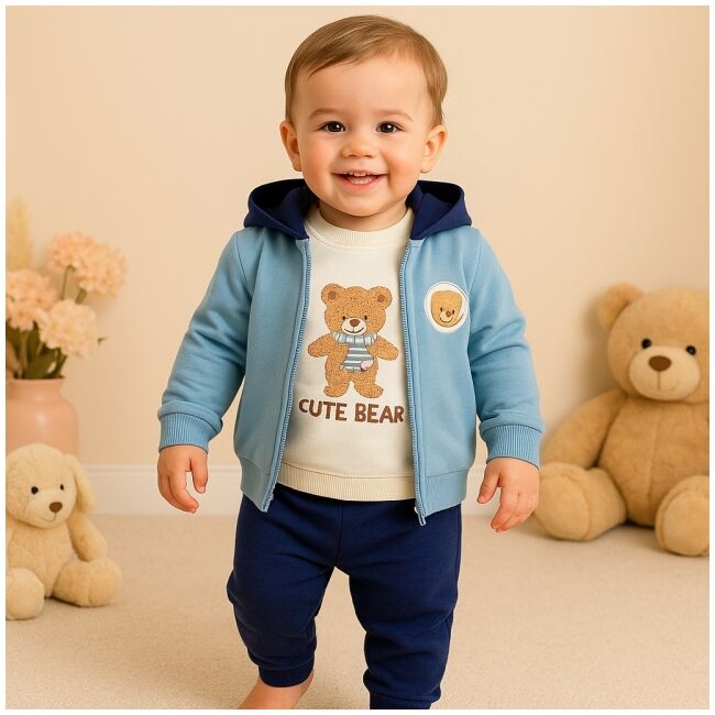 Set bebelus cute bear – bluza, hanorac, pantaloni - albastru bbl57