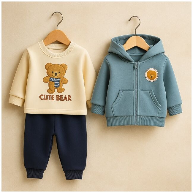 Set bebelus cute bear – bluza, hanorac, pantaloni - albastru bbl57