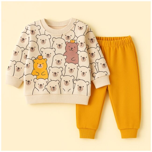 Set bluzita si pantaloni karacon baby din bumbac 100% cu ursuleti bbl55