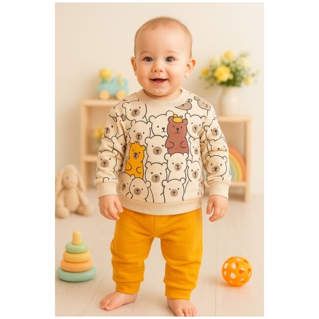 Set bluzita si pantaloni karacon baby din bumbac 100% cu ursuleti bbl55