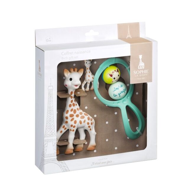Set cadou girafa sophie, zornaitoare si breloc vu010324