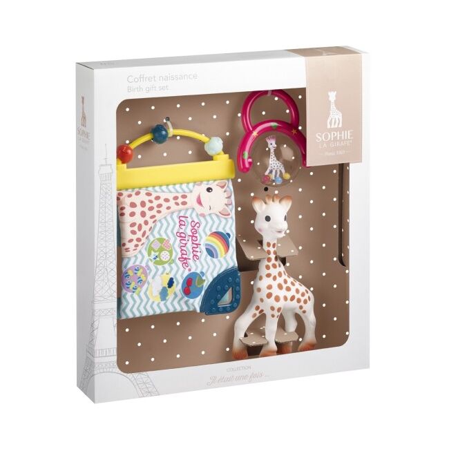 Set cadou girafa sophie, zornaitoare si carticica cu activitati vu010325