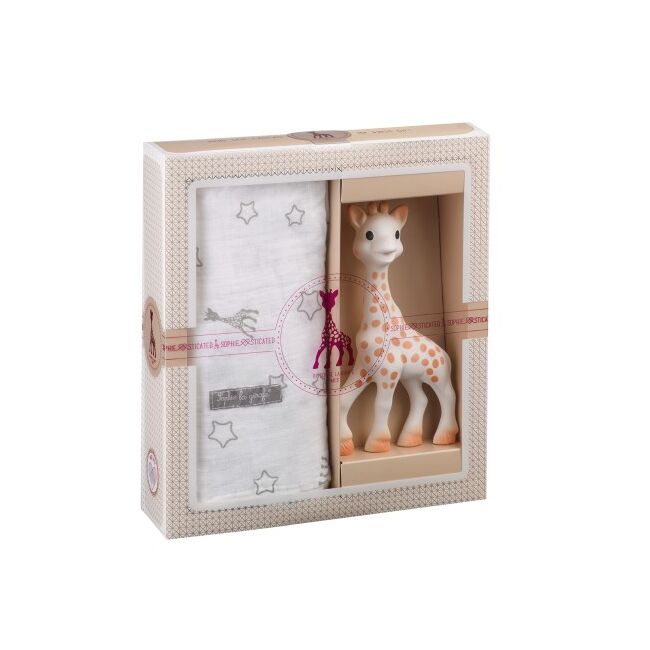 Set cadou sophiesticat cu girafa sophie si scutec 120x120 cm vu000004