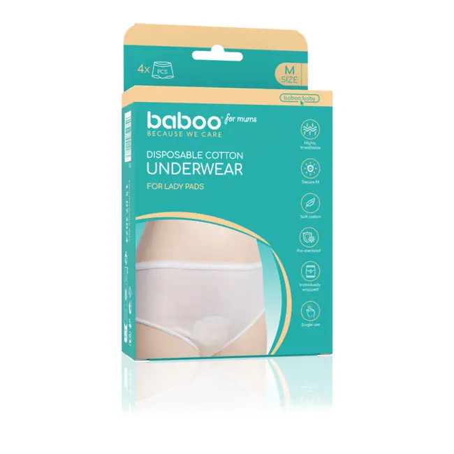 Set chiloti bumbac de unica folosinta baboo - 4 bucati, marime m ba2-118