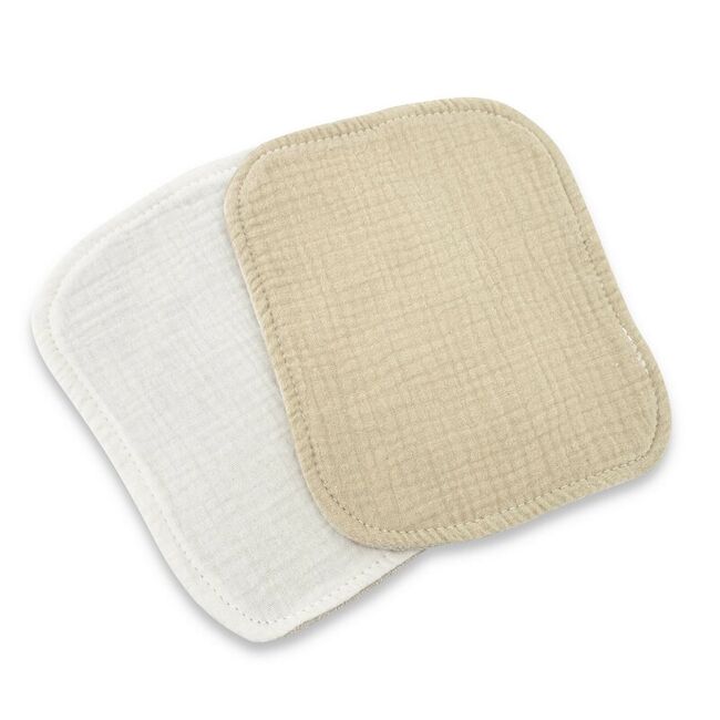 Set de 2 lavete, Qmini, Din bambus si muselina, Pentru ingrijirea corpului bebelusului, Materiale certificate Oeko Tex Standard 100, Beige Cream si Warm Beige BYN6426972029957