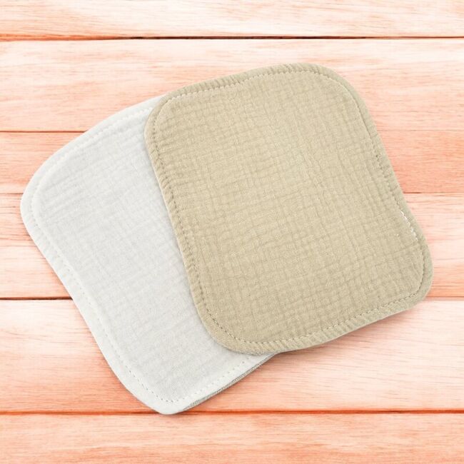 Set de 2 lavete, Qmini, Din bambus si muselina, Pentru ingrijirea corpului bebelusului, Materiale certificate Oeko Tex Standard 100, Beige Cream si Warm Beige BYN6426972029957