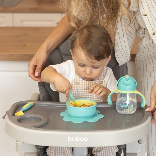 Set lingurita si furculita flexibile baboo - galben verde, 6 luni+ ba10-045