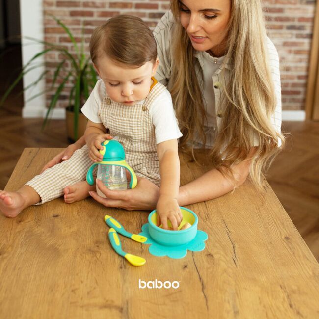 Set lingurita si furculita flexibile baboo - galben verde, 6 luni+ ba10-045