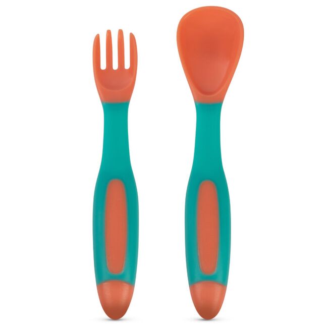 Set lingurita si furculita flexibile baboo - portocaliu verde, 6 luni+ ba10-036