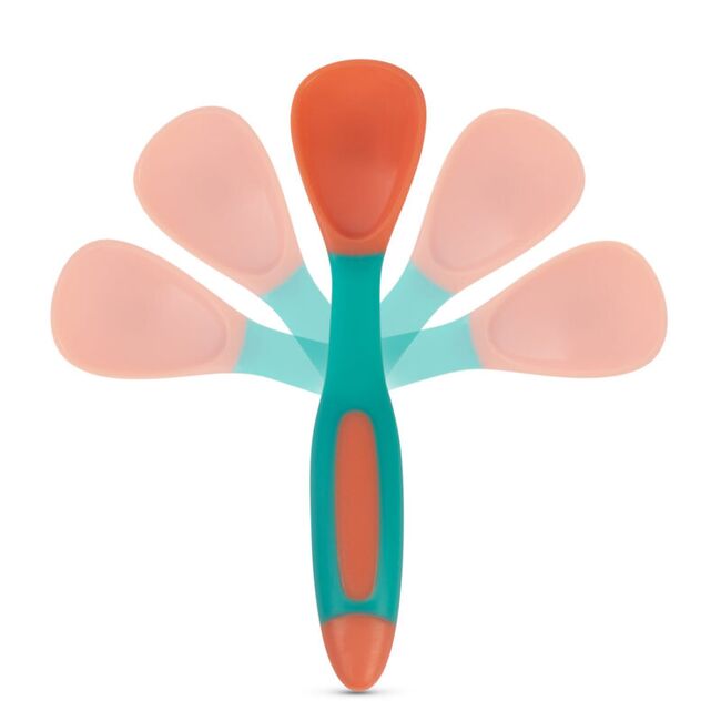 Set lingurita si furculita flexibile baboo - portocaliu verde, 6 luni+ ba10-036