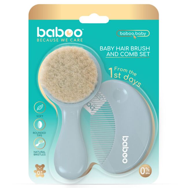 Set perie si pieptene bebe baboo - albastru, 0 luni+ ba12-008