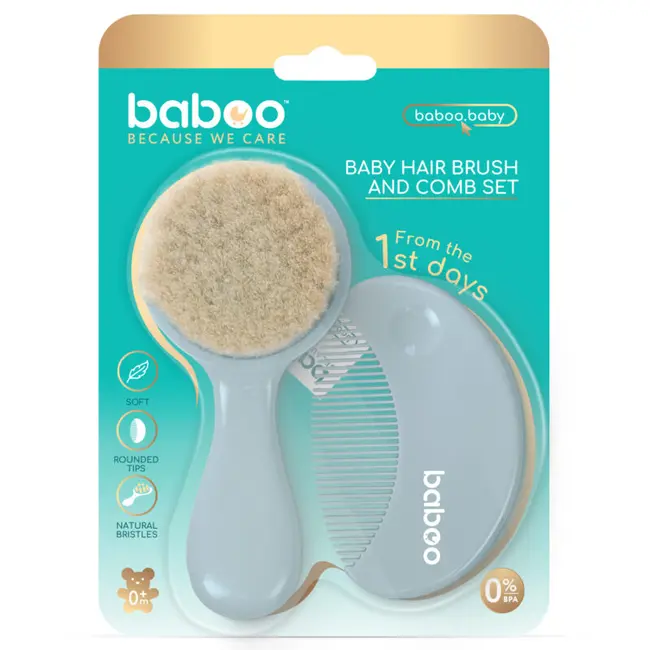 Set perie si pieptene bebe baboo - albastru, 0 luni+ ba12-008