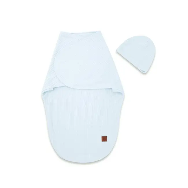 Sistem de infasare si caciulita, MimiNu, Pentru bebe, 0 - 3 luni, Leo, Din bumbac interlock certificat Oeko Tex Standard 100, Soft Blue BYN6426972030229