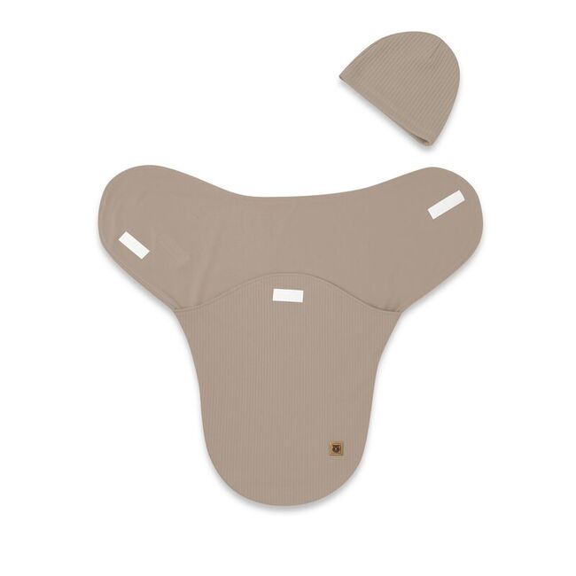 Sistem de infasare si caciulita, MimiNu, Pentru bebe, 0 - 3 luni, Leo, Din bumbac interlock certificat Oeko Tex Standard 100, Soft Mocha BYN6426972030212