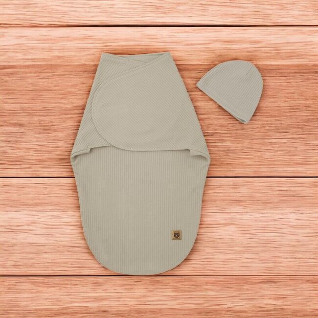 Sistem de infasare si caciulita, MimiNu, Pentru bebe, 0 - 3 luni, Leo, Din bumbac interlock certificat Oeko Tex Standard 100, Soft Mocha BYN6426972030212