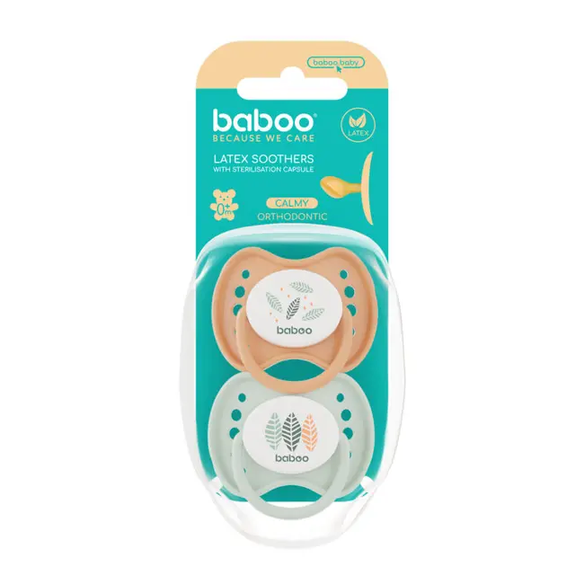 Suzeta ortodontica din latex calmy baboo - culoarea piersica, 2 bucati, 0 luni+ ba5-049