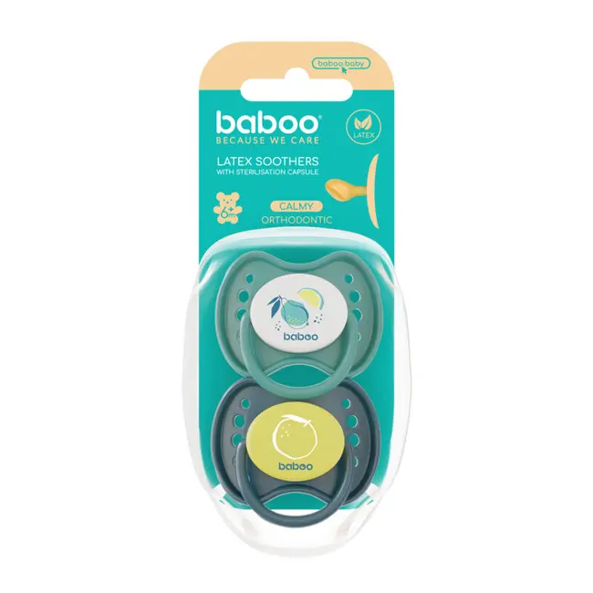 Suzeta ortodontica din latex calmy baboo - verde, 2 bucati, 6 luni+ ba5-050