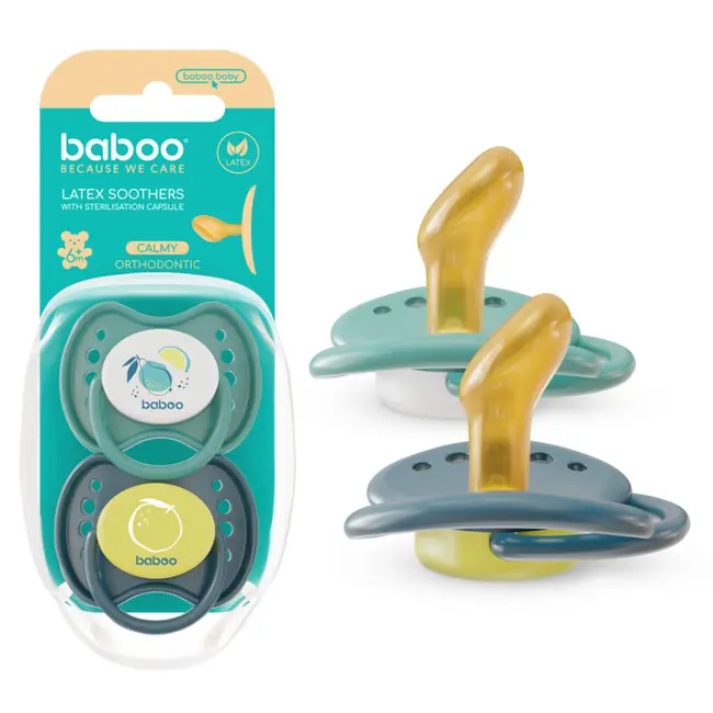 Suzeta ortodontica din latex calmy baboo - verde, 2 bucati, 6 luni+ ba5-050
