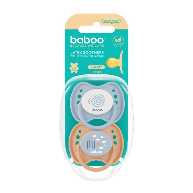 Suzeta rotunda din latex calmy baboo - bleu, 2 bucati, 6 luni+ ba5-048