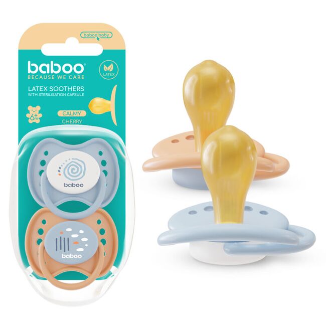 Suzeta rotunda din latex calmy baboo - bleu, 2 bucati, 6 luni+ ba5-048