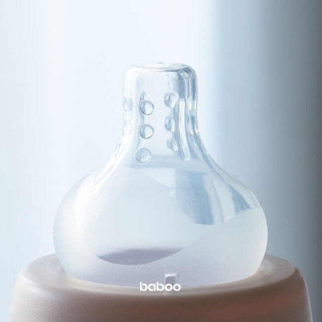 Tetina din silicon premium cu tehnologie anticolici cu 3 valve baboo-gat larg, debit rapid, 2 bucati, 6 luni+ ba4-011