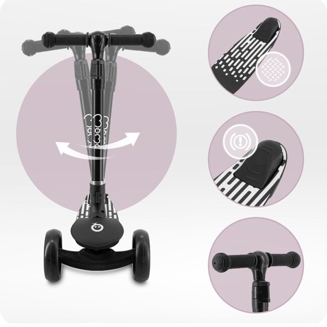 Trotineta pliabila cu roti LED pentru copii, 3 Ani+, MoMi San - Negru KRTHULA00016