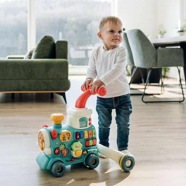 Antemergator 5 in 1 Magic Train, Free2Move, Cu diverse activitati de joaca, Panou Educational, Efecte sonore si luminoase, Green BYN86434