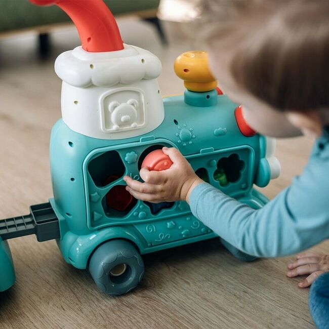 Antemergator 5 in 1 Magic Train, Free2Move, Cu diverse activitati de joaca, Panou Educational, Efecte sonore si luminoase, Green BYN86434