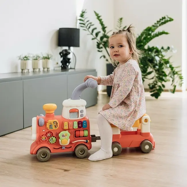 Antemergator 5 in 1 Magic Train, Free2Move, Cu diverse activitati de joaca, Panou Educational, Efecte sonore si luminoase, Pink BYN86441