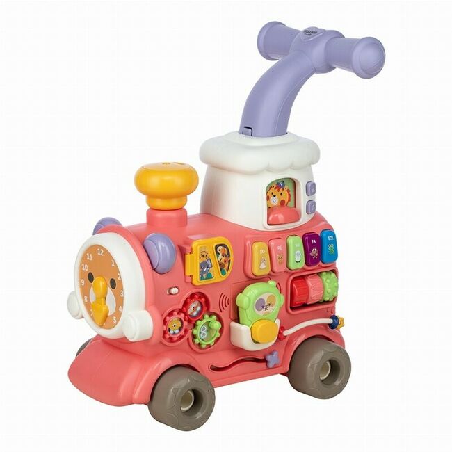 Antemergator 5 in 1 Magic Train, Free2Move, Cu diverse activitati de joaca, Panou Educational, Efecte sonore si luminoase, Pink BYN86441