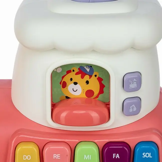 Antemergator 5 in 1 Magic Train, Free2Move, Cu diverse activitati de joaca, Panou Educational, Efecte sonore si luminoase, Pink BYN86441