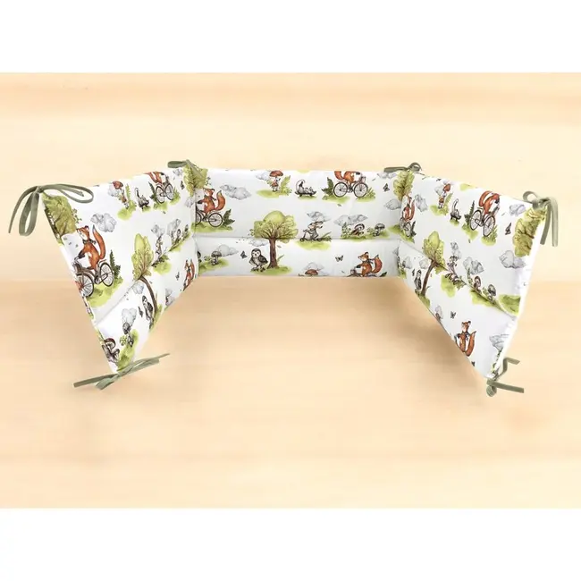Aparatoare pentru patut, Qmini, Din bumbac certificat Oeko Tex Standard 100, 180x30 cm, Cu panglici, Fox on bikes Natural BYN6426972030502