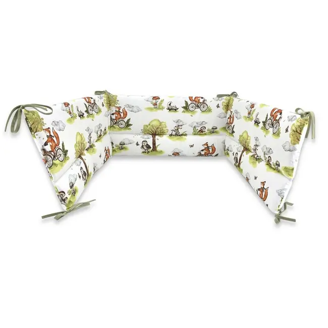 Aparatoare pentru patut, Qmini, Din bumbac certificat Oeko Tex Standard 100, 180x30 cm, Cu panglici, Fox on bikes Natural BYN6426972030502