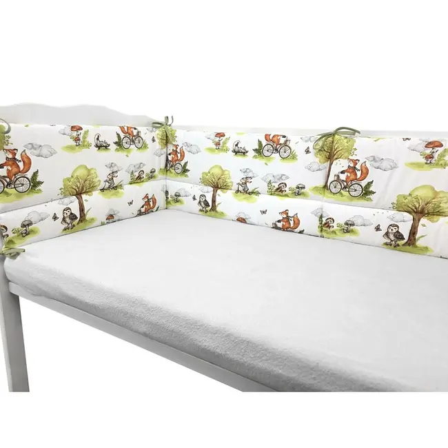 Aparatoare pentru patut, Qmini, Din bumbac certificat Oeko Tex Standard 100, 180x30 cm, Cu panglici, Fox on bikes Natural BYN6426972030502