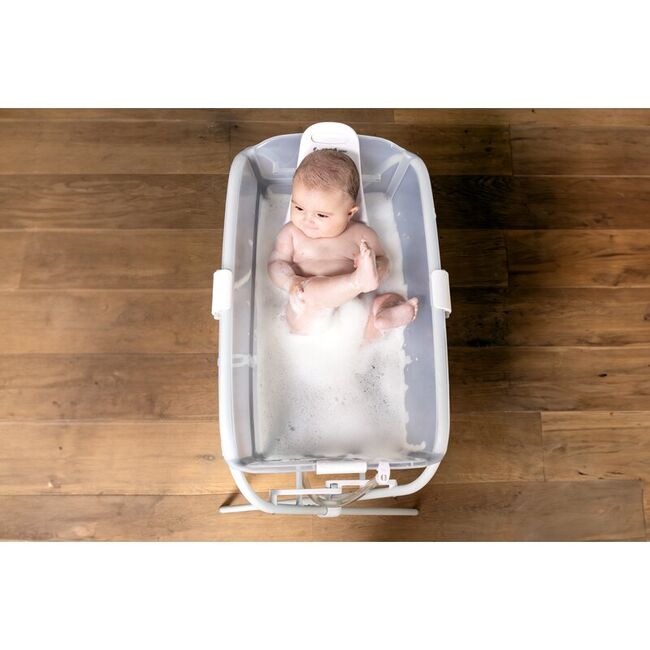 Cadita de baie cu pliere ultra-compacta, Jane, Oasis, Cu doua manere, 68 x 42 x 26 cm, Conform cu standardul european de siguranta EN 17072:2018, Blue BYN8420421090831