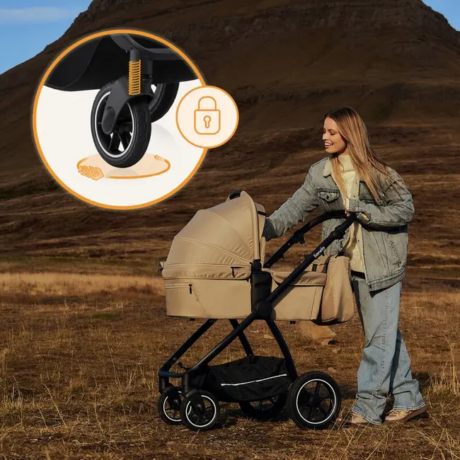 Carucior 2 in 1, Lionelo, Meril, Cu landou si scaun cu dimensiune XL, Reversibil, Cu sistem de ventilatie 3D, Cu accesorii, Pana la 22 kg, De la nastere, Conform cu EN1888-1 EN1888-2, EN1466, Bej BYNLO-MERIL_2IN1_BEIGE_SAND