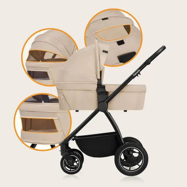 Carucior 2 in 1, Lionelo, Meril, Cu landou si scaun cu dimensiune XL, Reversibil, Cu sistem de ventilatie 3D, Cu accesorii, Pana la 22 kg, De la nastere, Conform cu EN1888-1 EN1888-2, EN1466, Bej BYNLO-MERIL_2IN1_BEIGE_SAND