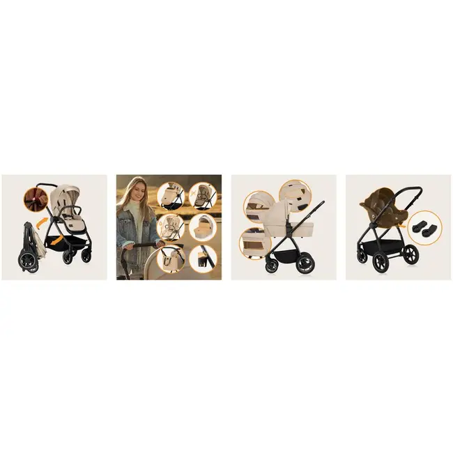 Carucior 2 in 1, Lionelo, Meril, Cu landou si scaun cu dimensiune XL, Reversibil, Cu sistem de ventilatie 3D, Cu accesorii, Pana la 22 kg, De la nastere, Conform cu EN1888-1 EN1888-2, EN1466, Bej BYNLO-MERIL_2IN1_BEIGE_SAND